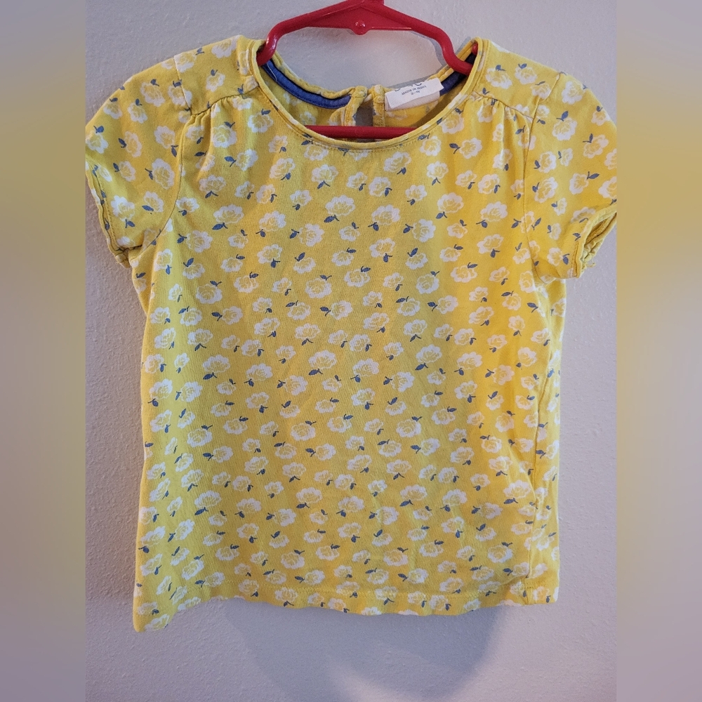 Mini Boden Yellow Short Sleeve Tee with Floral Print Size 3-4 Years